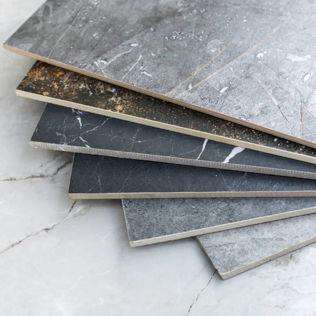 Assorted stone tiles on display