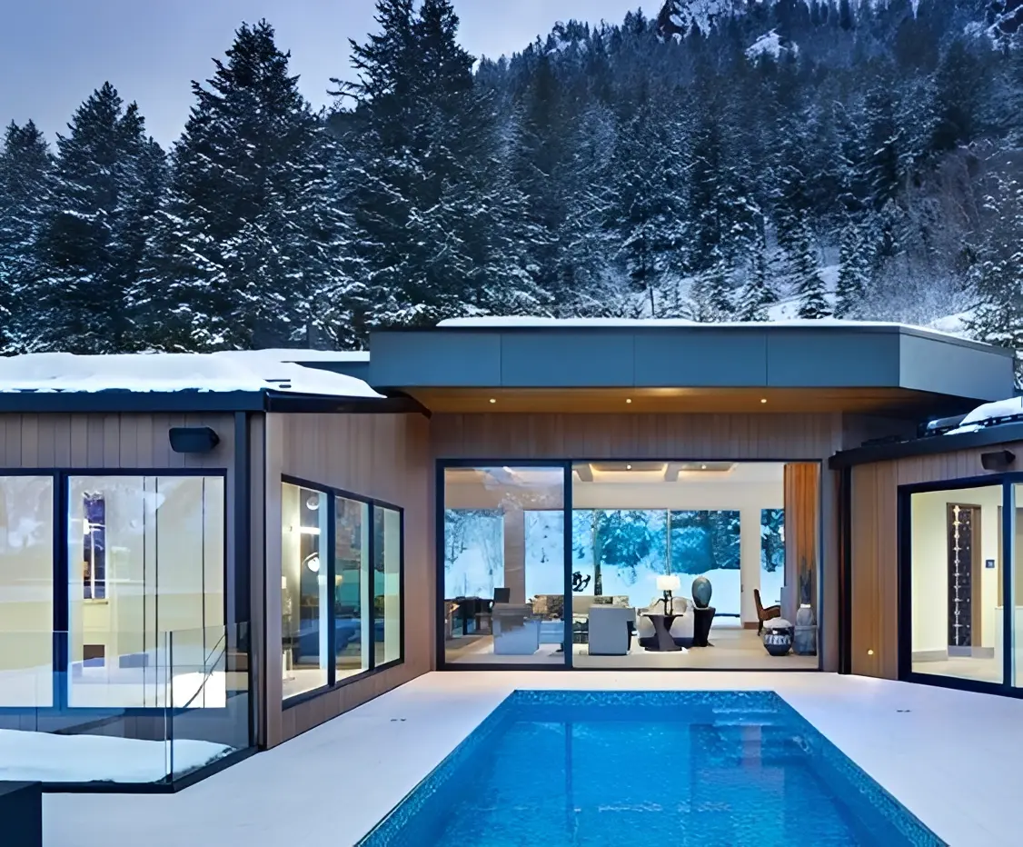 Modern winter cabin with pool